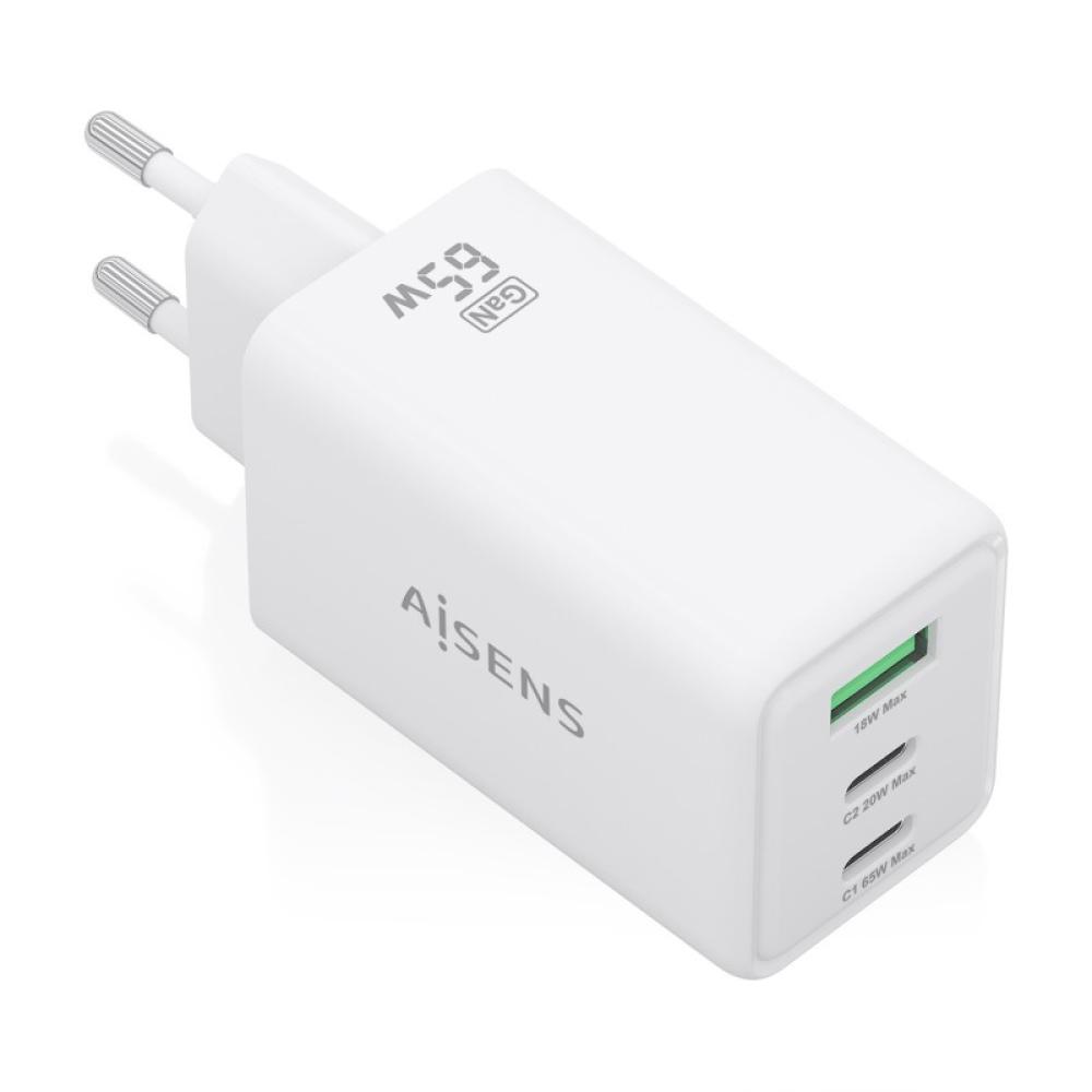 AISENS - Cargador GaN 65W, 2xUSB-C PD3.0 QC4.0, 1xUSB-A QC3.0, Blanco - ASCH-65W3P072-W