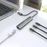 AISENS - USB3.0 Dock USB-A A Ethernet Gigabit + Hub 3xUSB-C, Gris, 15cm