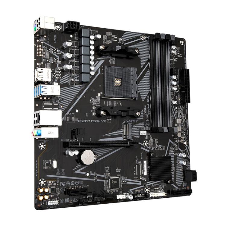 GIGABYTE - Placa base A520M DS3H V2 - Soporta CPUs AMD Ryzen serie 5000 AM4, hasta 4733 MHz DDR4 (OC), PCIe 3.0 x16, LAN GbE, US