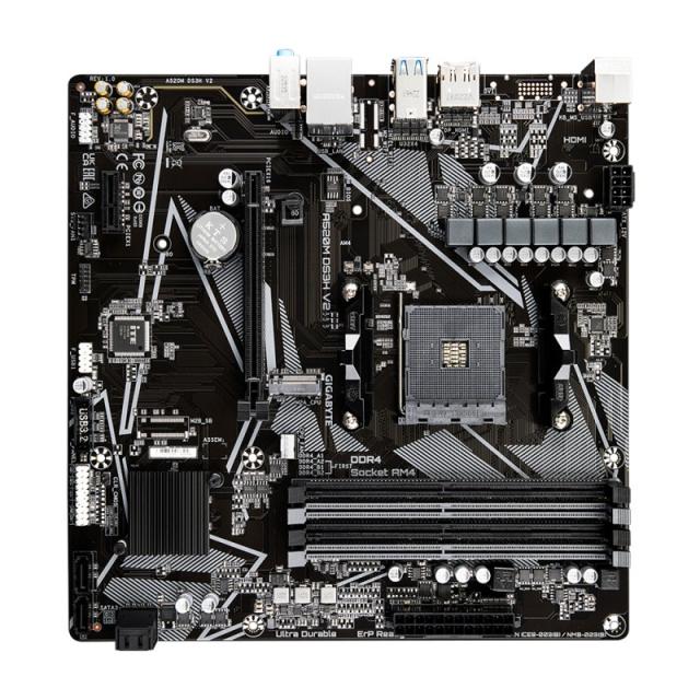 GIGABYTE - Placa base A520M DS3H V2 - Soporta CPUs AMD Ryzen serie 5000 AM4, hasta 4733 MHz DDR4 (OC), PCIe 3.0 x16, LAN GbE, US