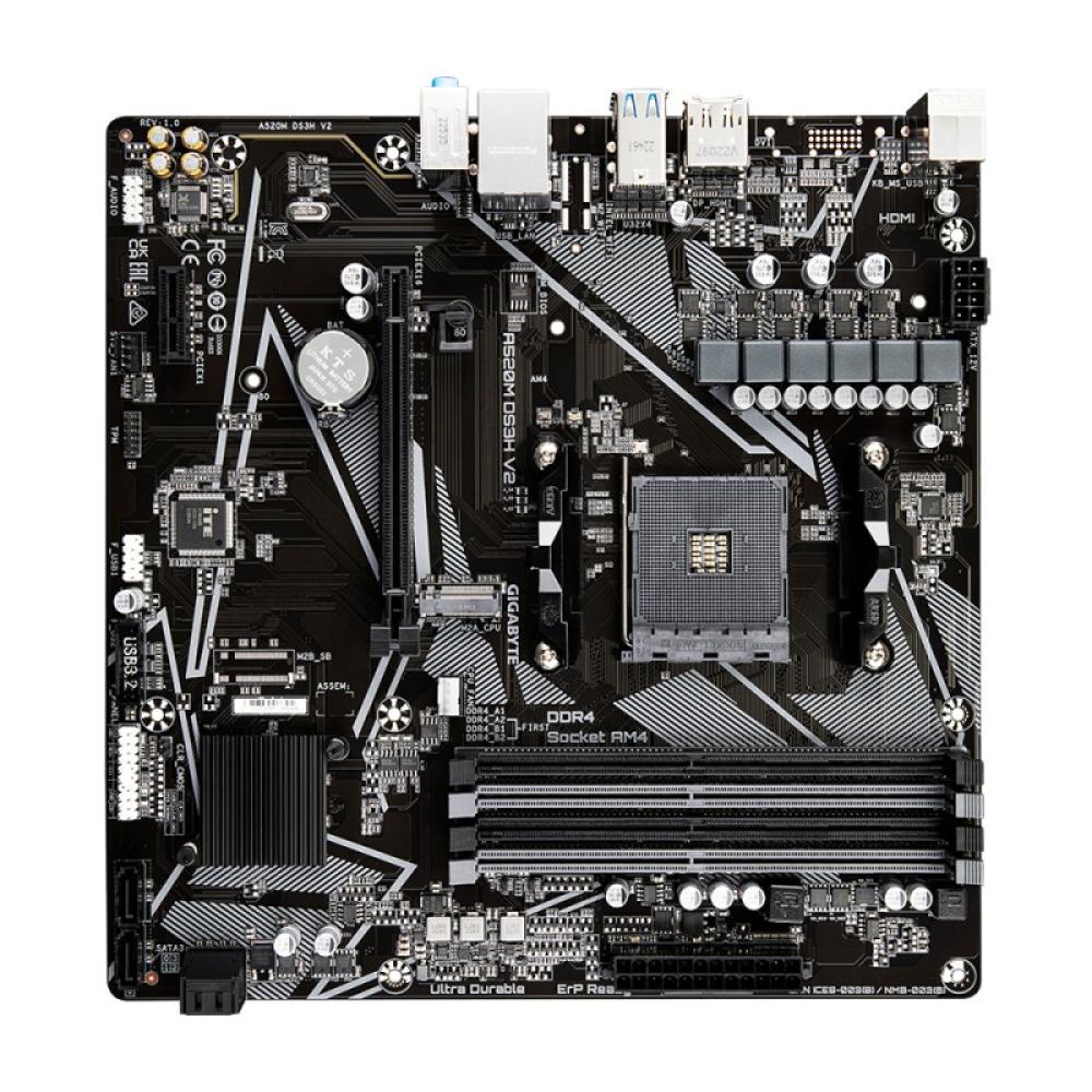 GIGABYTE - Placa base A520M DS3H V2 - Soporta CPUs AMD Ryzen serie 5000 AM4, hasta 4733 MHz DDR4 (OC), PCIe 3.0 x16, LAN GbE, US