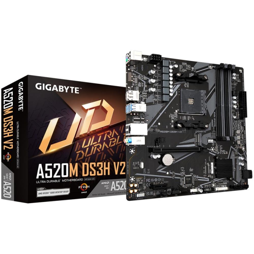 GIGABYTE - Placa base A520M DS3H V2 - Soporta CPUs AMD Ryzen serie 5000 AM4, hasta 4733 MHz DDR4 (OC), PCIe 3.0 x16, LAN GbE, US
