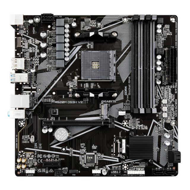 GIGABYTE - Placa base A520M DS3H V2 - Soporta CPUs AMD Ryzen serie 5000 AM4, hasta 4733 MHz DDR4 (OC), PCIe 3.0 x16, LAN GbE, US