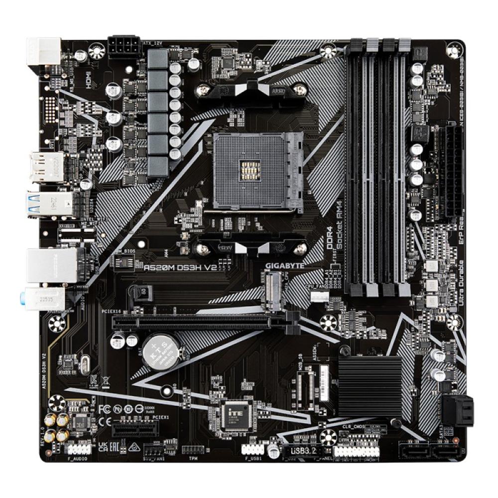 GIGABYTE - Placa base A520M DS3H V2 - Soporta CPUs AMD Ryzen serie 5000 AM4, hasta 4733 MHz DDR4 (OC), PCIe 3.0 x16, LAN GbE, US