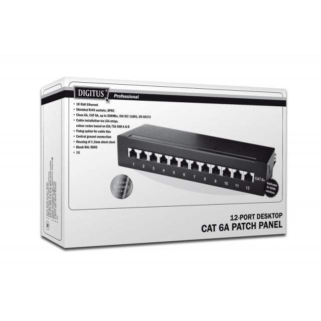 Digitus - Panel de conexión CAT 6A de sobremesa, clase EA, apantallado, negro