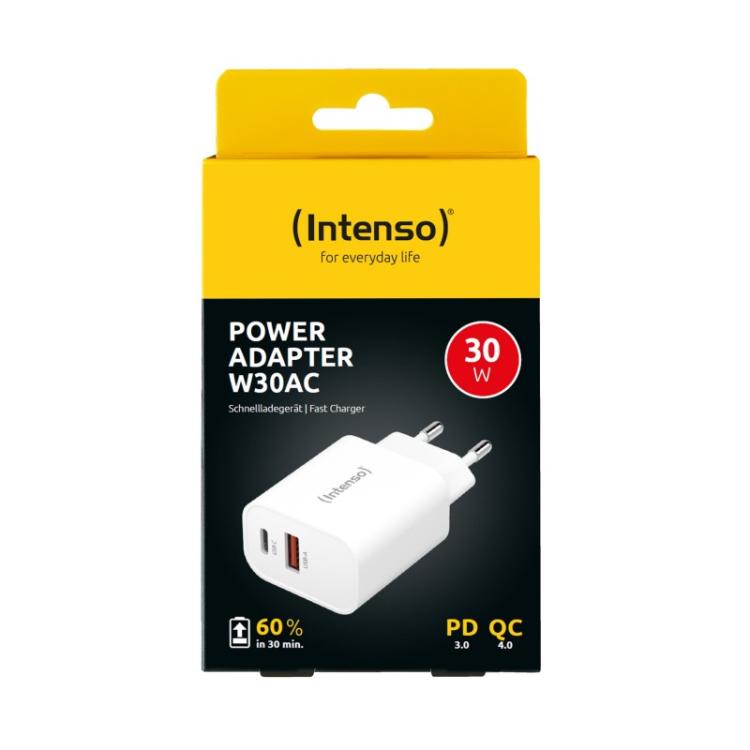 Intenso - POWER ADAPTER USB-A/USB-C/7803012 Universal Blanco Corriente alterna Carga rápida Interior