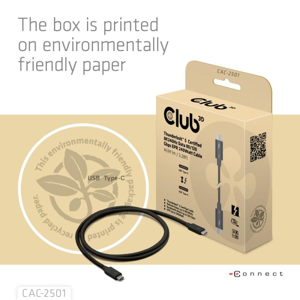 CLUB3D - CAC-2501 cable Thunderbolt 1 m 120 Gbit/s Negro