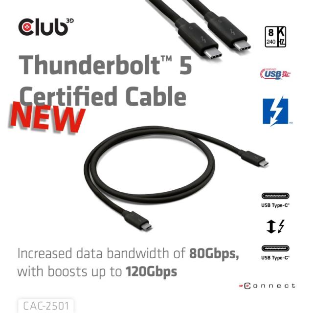 CLUB3D - CAC-2501 cable Thunderbolt 1 m 120 Gbit/s Negro