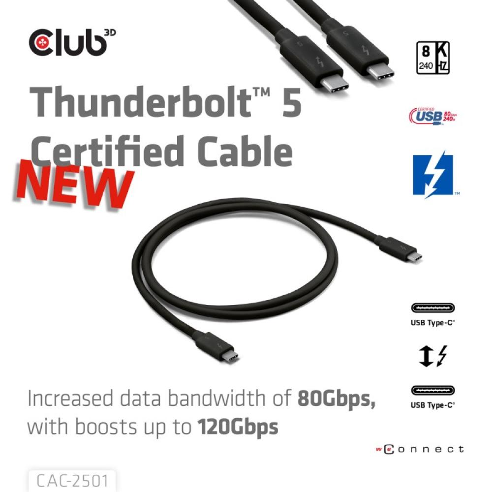 CLUB3D - CAC-2501 cable Thunderbolt 1 m 120 Gbit/s Negro