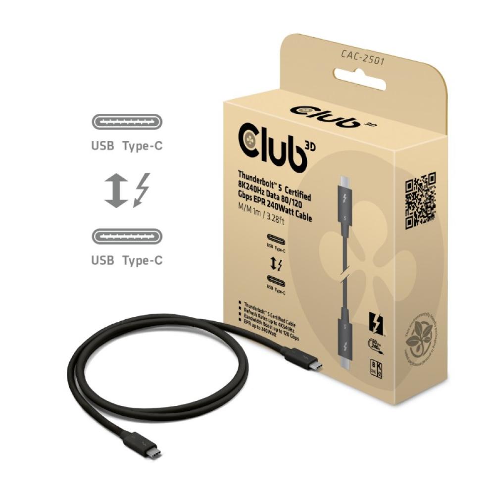CLUB3D - CAC-2501 cable Thunderbolt 1 m 120 Gbit/s Negro