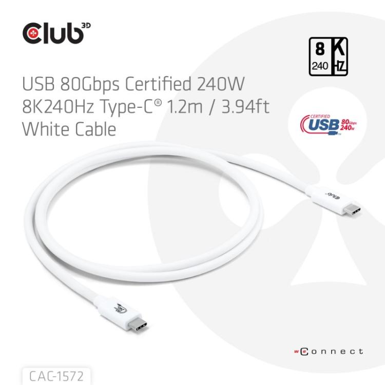 CLUB3D - CAC-1572 cable USB USB4 Gen 2x2 1,2 m USB C Blanco