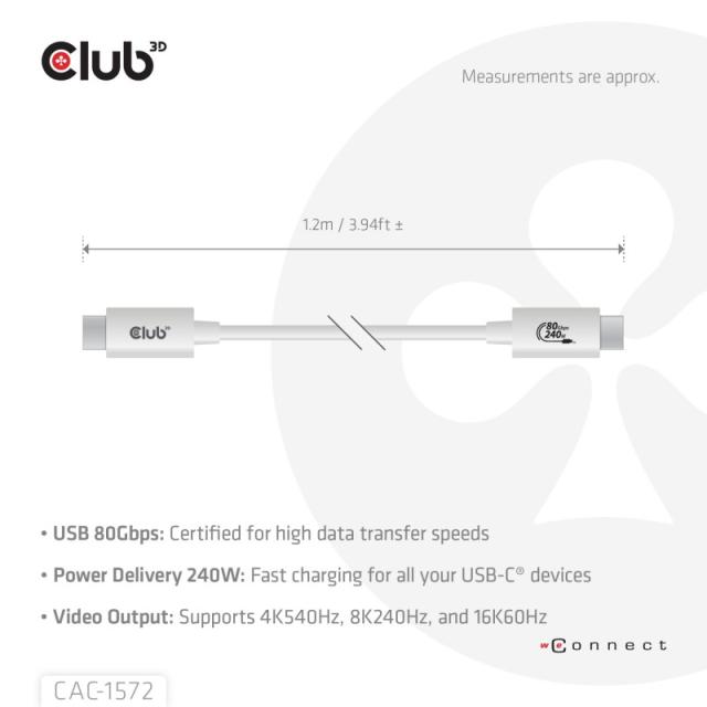 CLUB3D - CAC-1572 cable USB USB4 Gen 2x2 1,2 m USB C Blanco