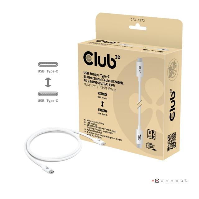 CLUB3D - CAC-1572 cable USB USB4 Gen 2x2 1,2 m USB C Blanco