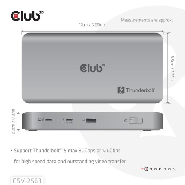 CLUB3D - CSV-2563 hub de interfaz Thunderbolt 5 120000 Mbit/s Plata