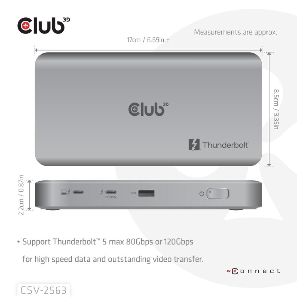 CLUB3D - CSV-2563 hub de interfaz Thunderbolt 5 120000 Mbit/s Plata