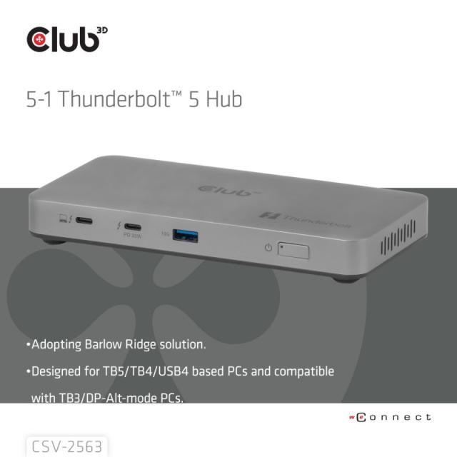 CLUB3D - CSV-2563 hub de interfaz Thunderbolt 5 120000 Mbit/s Plata