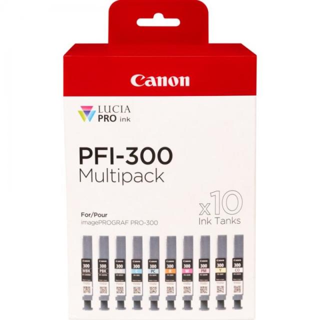 Canon - PFI-300 cartucho de tinta 10 pieza(s) Original Negro, Azul, Cian, Gris, Magenta, Foto negro, Foto magenta, Rojo, Amarill