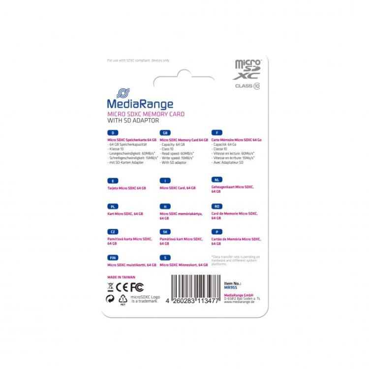MediaRange - MR955 memoria flash 64 GB MicroSDXC Clase 10