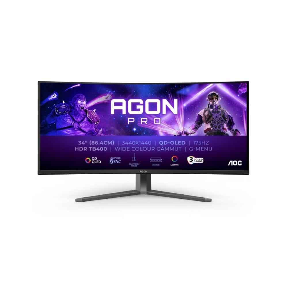 AOC - AGON PRO AG346UCD pantalla para PC 86,4 cm (34") 3440 x 1440 Pixeles Wide Quad HD QD-OLED Negro, Gris