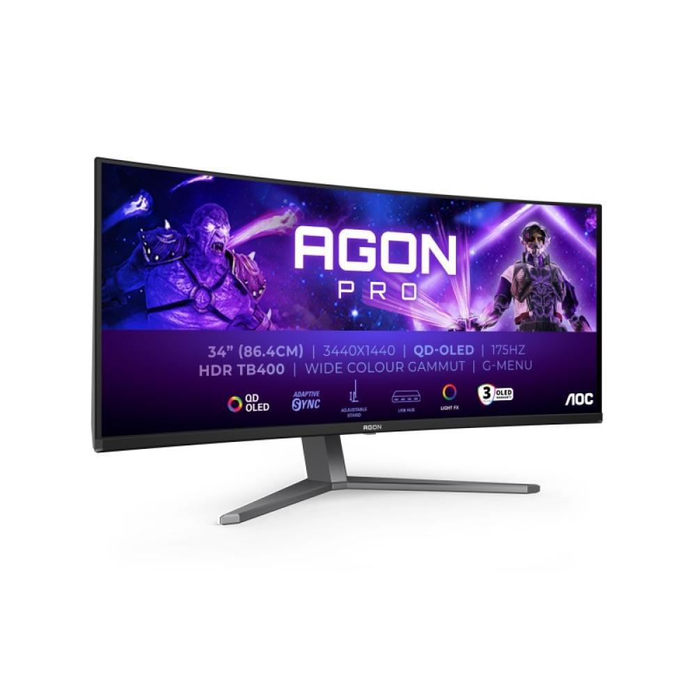 AOC - AGON PRO AG346UCD pantalla para PC 86,4 cm (34") 3440 x 1440 Pixeles Wide Quad HD QD-OLED Negro, Gris