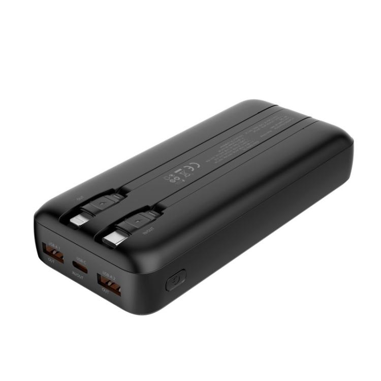 CoolBox - POWERBANK DP20 20000MAH LCD+CABLES INTEGRADOS USB-C+LIGHTING NEGRO CARGA RAPIDA