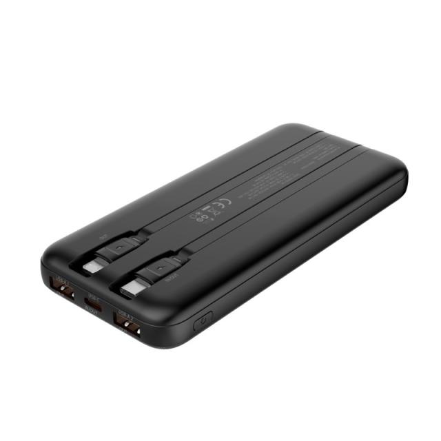 CoolBox - POWERBANK DP10 10000MAH LCD+CABLES INTEGRADOS USB-C+LIGHTING NEGRO CARGA RAPIDA