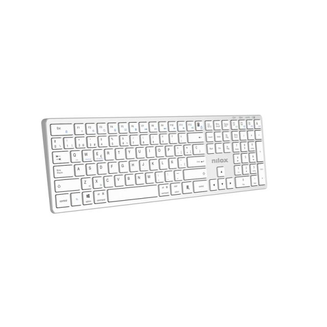 Nilox - PRO WIRELESS SILVER ESPANOL teclado Hogar / Oficina USB + Bluetooth QWERTY Español Blanco