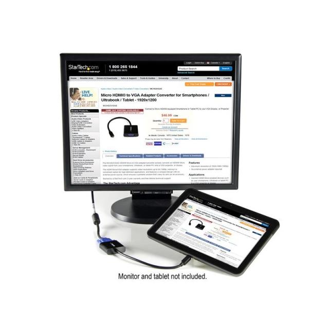 StarTech.com - Adaptador Conversor Micro HDMI a VGA para Smartphones / Ultrabooks / Tabletas - 1920x1080