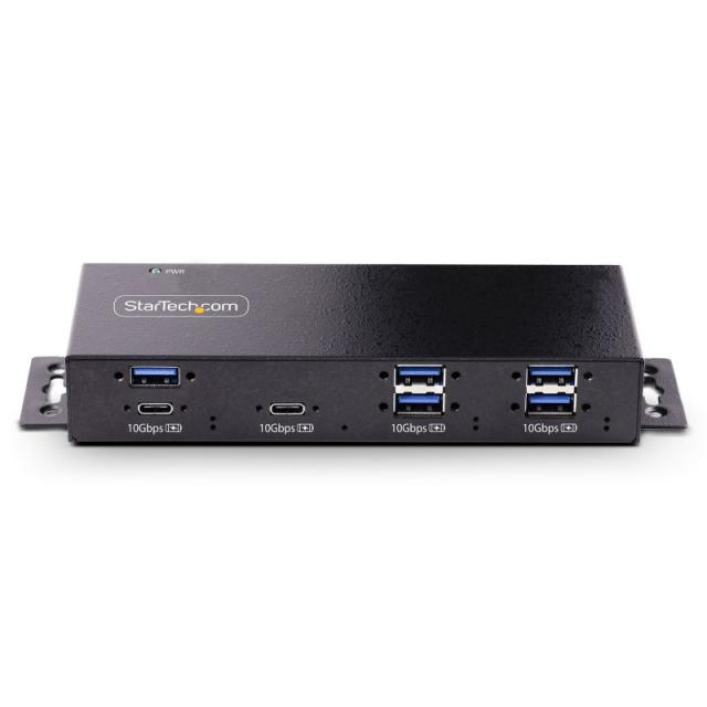 StarTech.com - Hub Industrial de 7 Puertos USB de 10Gbps USB-A y USB-C - con Adaptador de Alimentación - Montable - Ladrón USB d