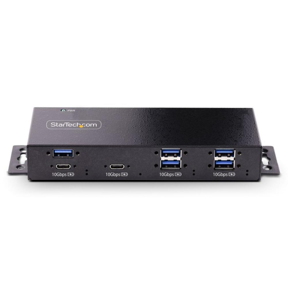 StarTech.com - Hub Industrial de 7 Puertos USB de 10Gbps USB-A y USB-C - con Adaptador de Alimentación - Montable - Ladrón USB d