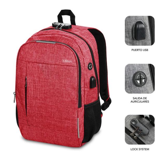 SUBBLIM - Mochila para Portátil Urban Lock Backpack 16" Red