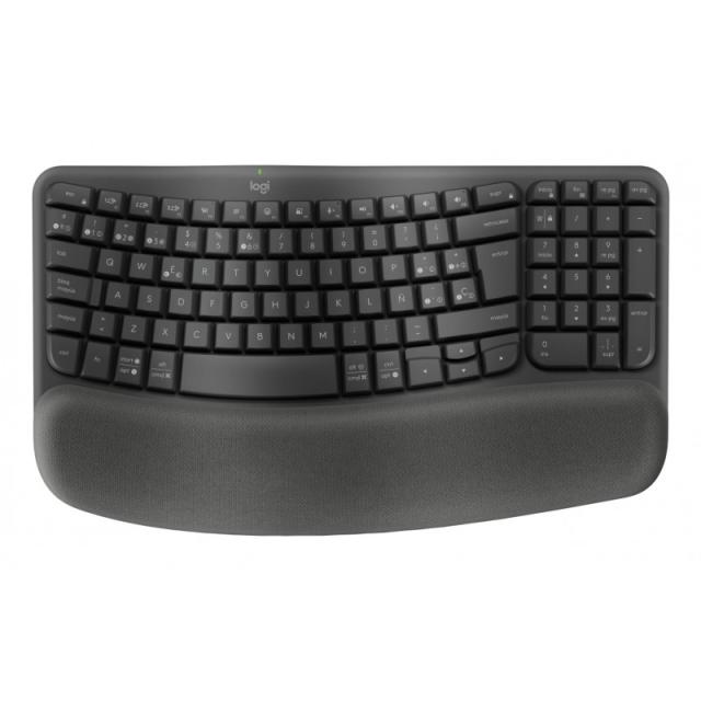 Logitech - Wave Keys for Business, teclado ergonómico inalámbrico con reposamanos acolchado, tecnología Logi Bolt segura, Blueto