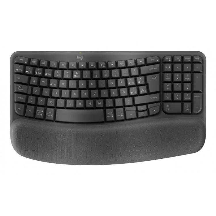 Logitech - Wave Keys for Business, teclado ergonómico inalámbrico con reposamanos acolchado, tecnología Logi Bolt segura, Blueto
