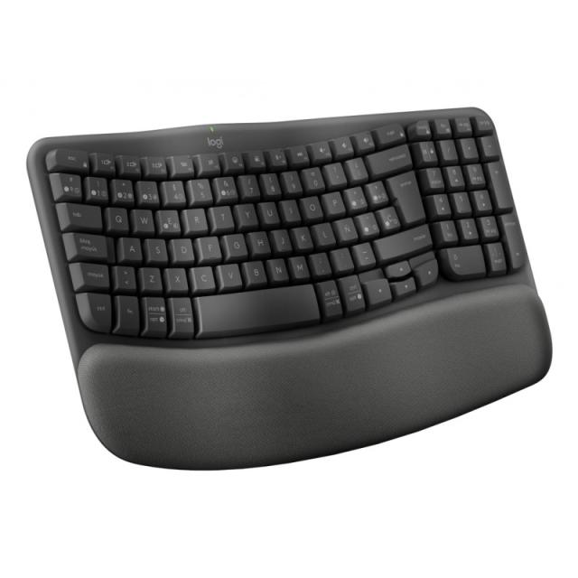 Logitech - Wave Keys for Business, teclado ergonómico inalámbrico con reposamanos acolchado, tecnología Logi Bolt segura, Blueto