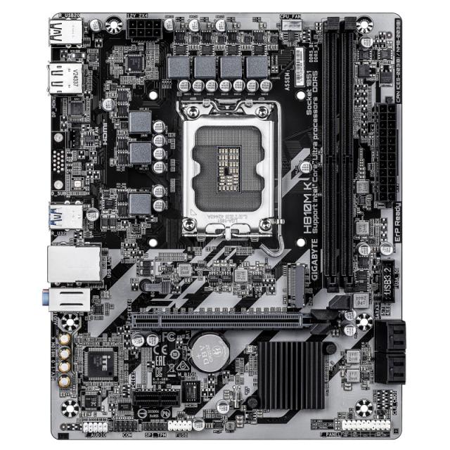 GIGABYTE - H810M K Placa Base – Procesadores Intel Core Ultra (Serie 2), VRM de 3+1+2 fases, hasta 6400 MHz DDR5, 1 x M.2 PCIe 4