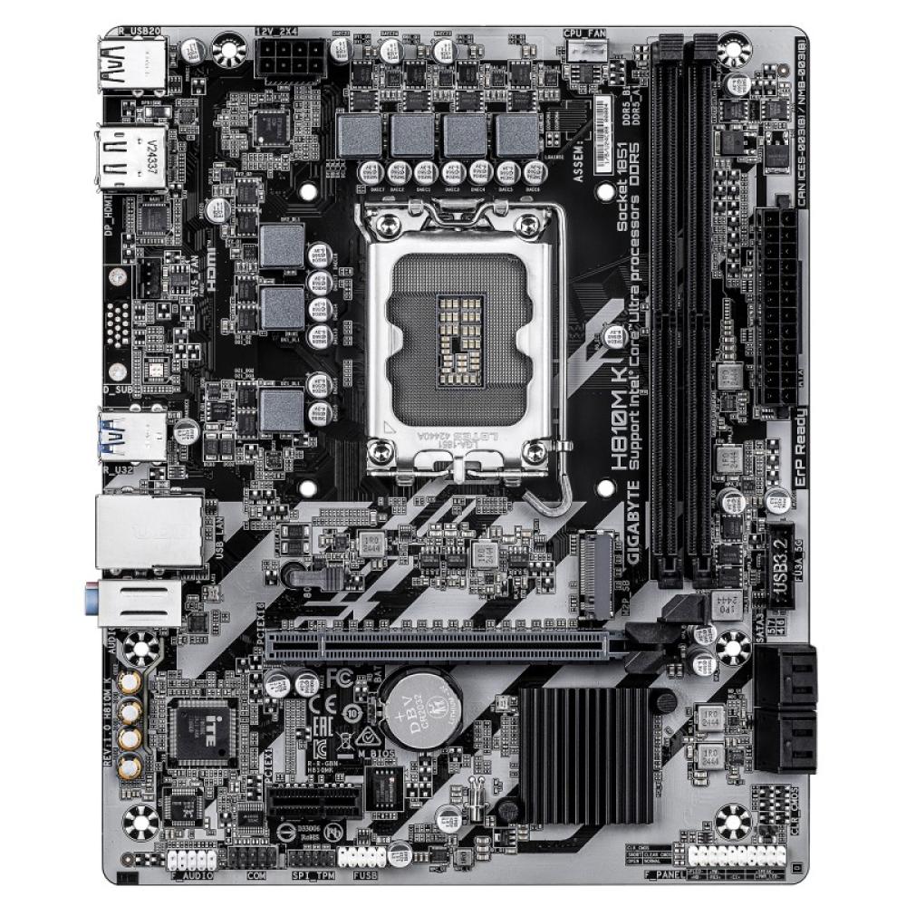 GIGABYTE - H810M K Placa Base – Procesadores Intel Core Ultra (Serie 2), VRM de 3+1+2 fases, hasta 6400 MHz DDR5, 1 x M.2 PCIe 4