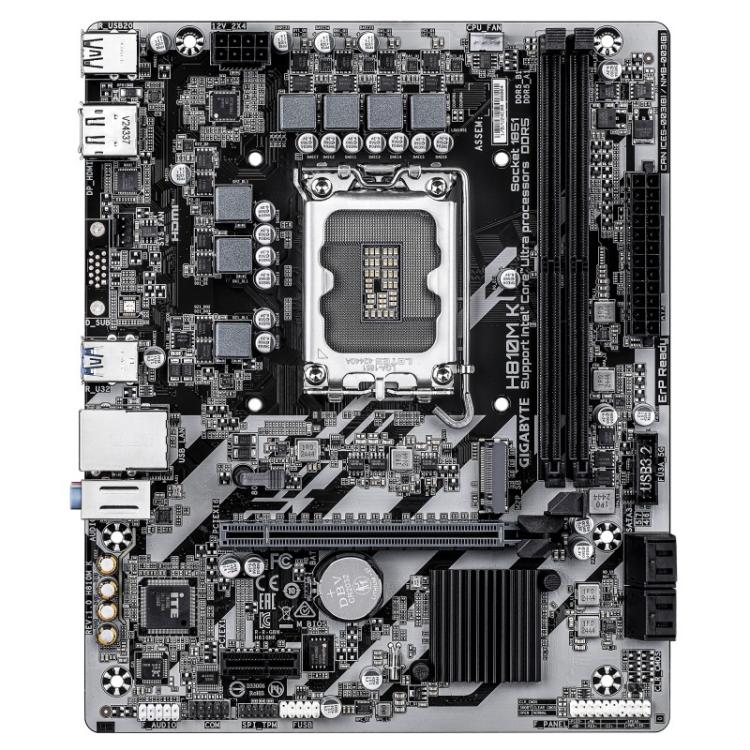 GIGABYTE - H810M K Placa Base – Procesadores Intel Core Ultra (Serie 2), VRM de 3+1+2 fases, hasta 6400 MHz DDR5, 1 x M.2 PCIe 4