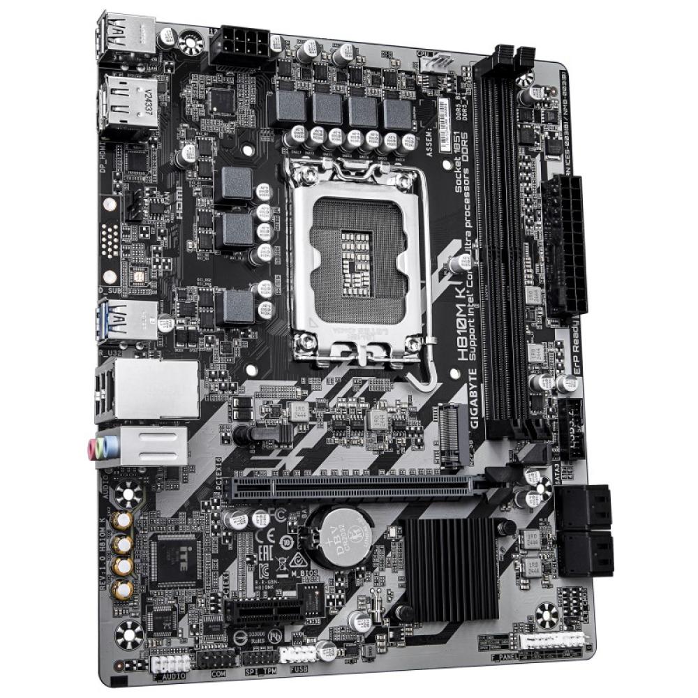 GIGABYTE - H810M K Placa Base – Procesadores Intel Core Ultra (Serie 2), VRM de 3+1+2 fases, hasta 6400 MHz DDR5, 1 x M.2 PCIe 4