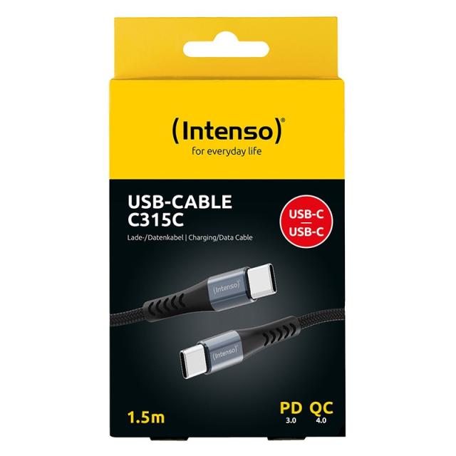 Intenso - Cable de carga/datos USB-C C315C, 1,5 m, carga rápida hasta 60 vatios, negro