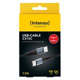 Intenso - Cable de carga/datos USB-C C315C, 1,5 m, carga rápida hasta 60 vatios, negro