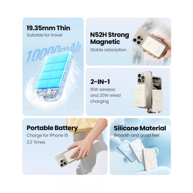 Ugreen - 25208 batería externa 10000 mAh Cargador inalámbrico Beige