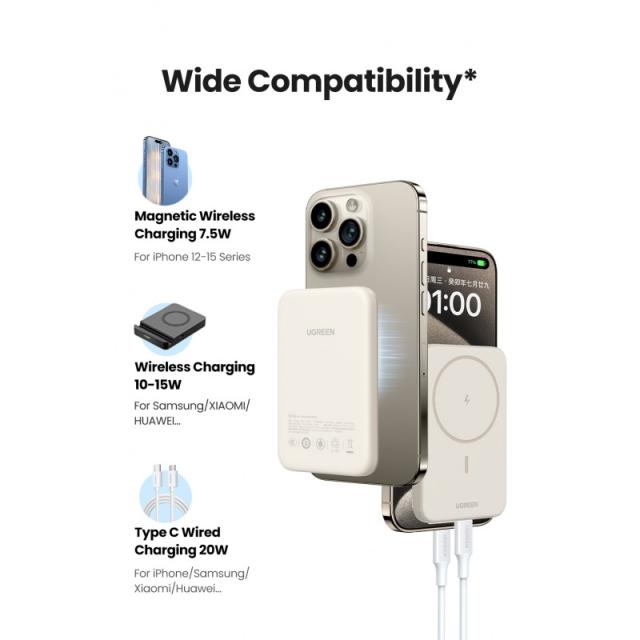 Ugreen - 25208 batería externa 10000 mAh Cargador inalámbrico Beige