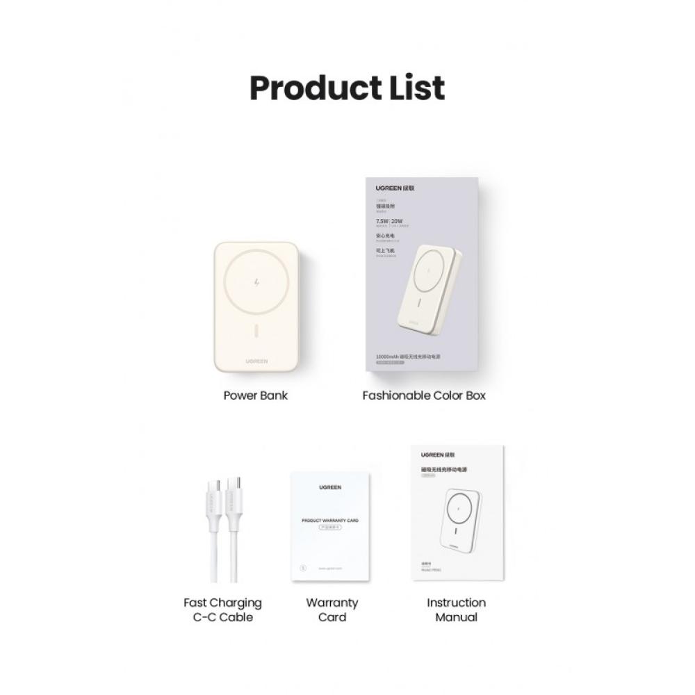 Ugreen - 25208 batería externa 10000 mAh Cargador inalámbrico Beige