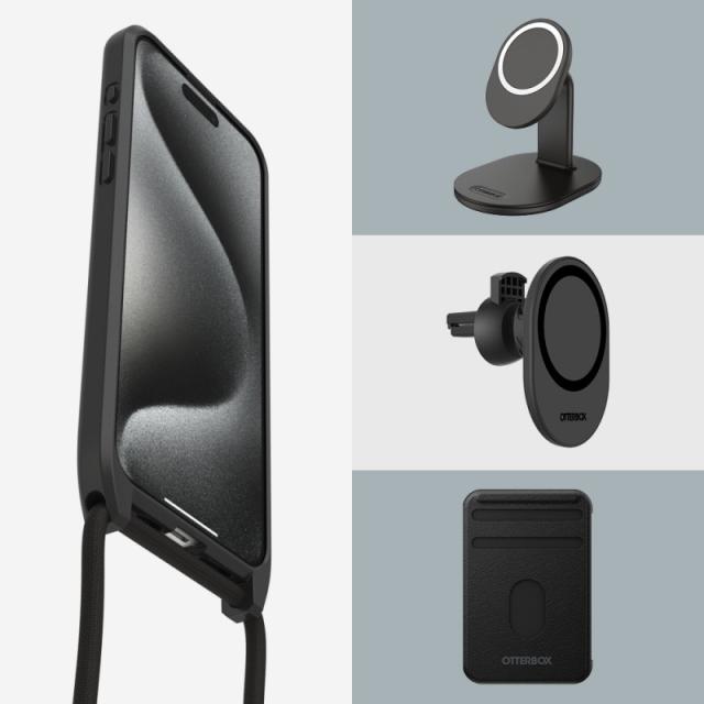 OtterBox - React Series Necklace MagSafe para iPhone 15 Pro Max with Strap, Black