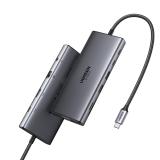Ugreen - 11-in-1 USB-C Hub to 3x USB-C/2x USB-A/HDMI/VGA/RJ45/SD/TF/3.5mm - Gray Acoplamiento Base Gris