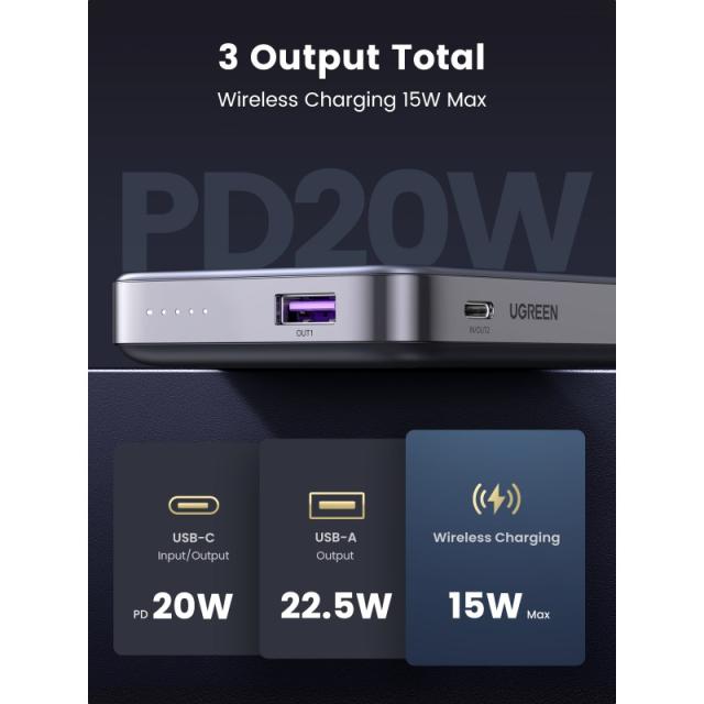 Ugreen - 10000mAh Mini Powerbank Wireless 20W with MagSafe grey
