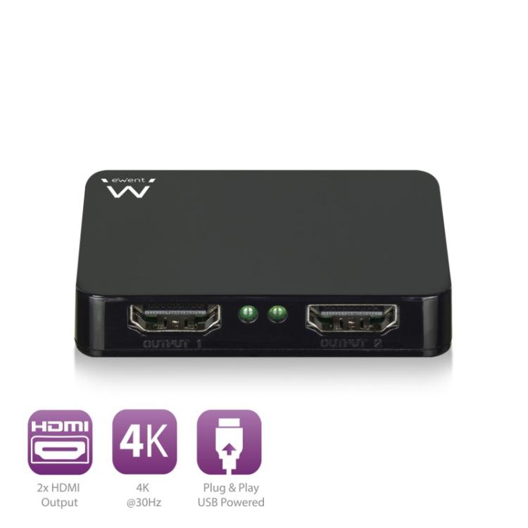 Ewent - EW3720 divisor de video HDMI 2x HDMI