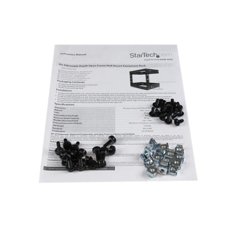 StarTech.com - Rack de Servidores Abierto de 8U de Pared - de 19 Pulgadas - de 2 Columnas - con 12 Pulgadas de Profundidad - par