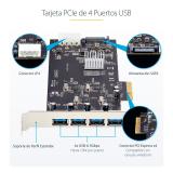 StarTech.com - Tarjeta PCI Express de 4 Puertos USB-A - Tarjeta PCIe USB 3.2 de 5Gbps - 4 Controladores USB Independientes - Hub