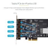 StarTech.com - Tarjeta PCI Express de 4 Puertos USB-A - Tarjeta PCIe USB 3.2 de 5Gbps - 4 Controladores USB Independientes - Hub